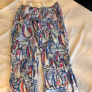 Lily Pulitzer red, right, return linen beach pants